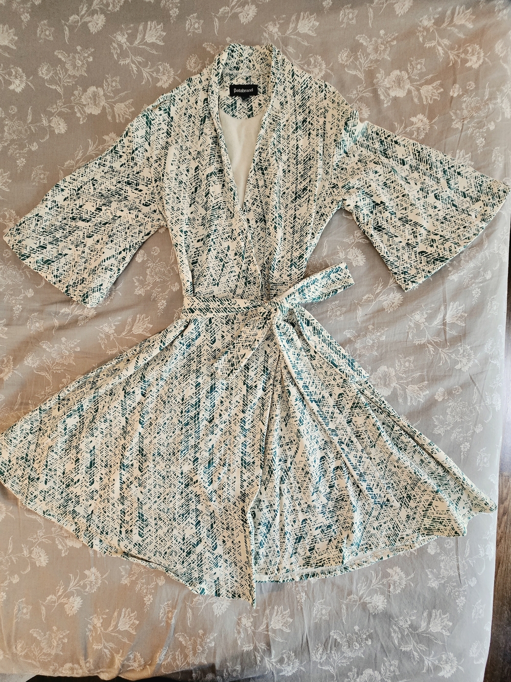 Betabrand Green and Cream Patterned Wrap Midi Dress
